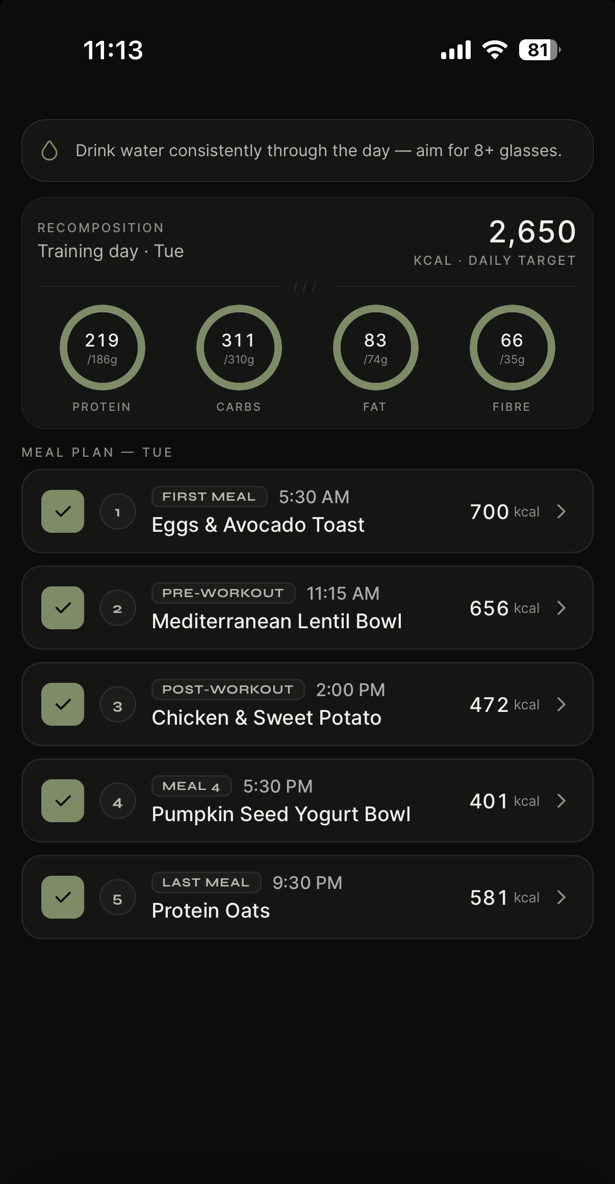 PhysiqCoach daily nutrition plan