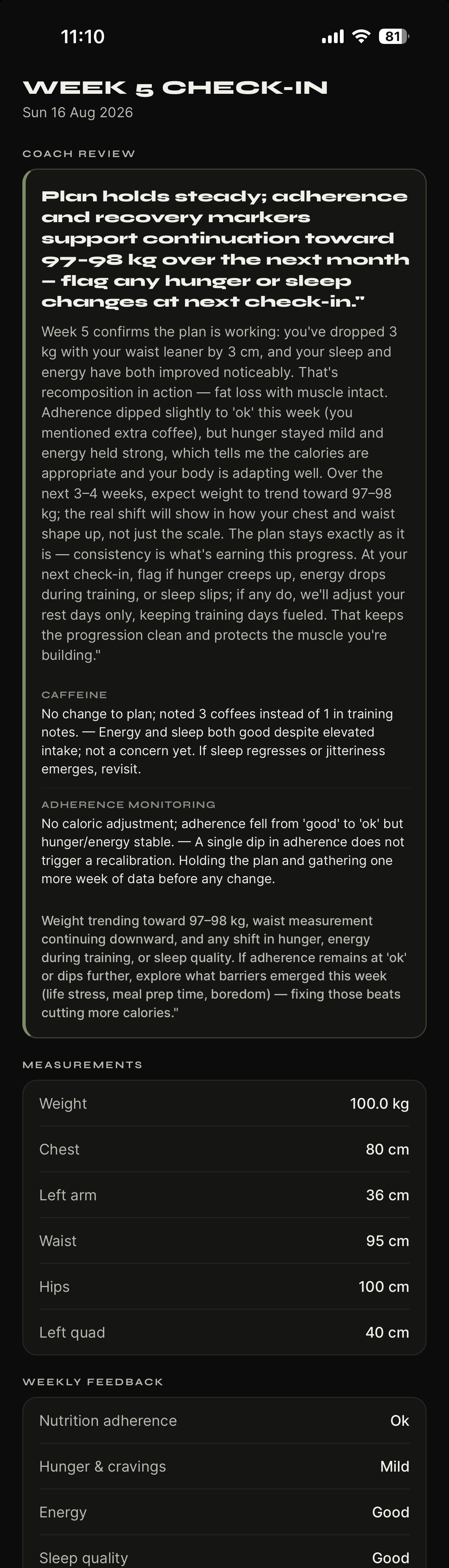 PhysiqCoach weekly adjustment